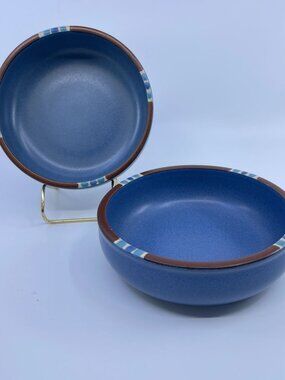 vintage dansk mesa blue stoneware bowl with hand painted border design set of 2